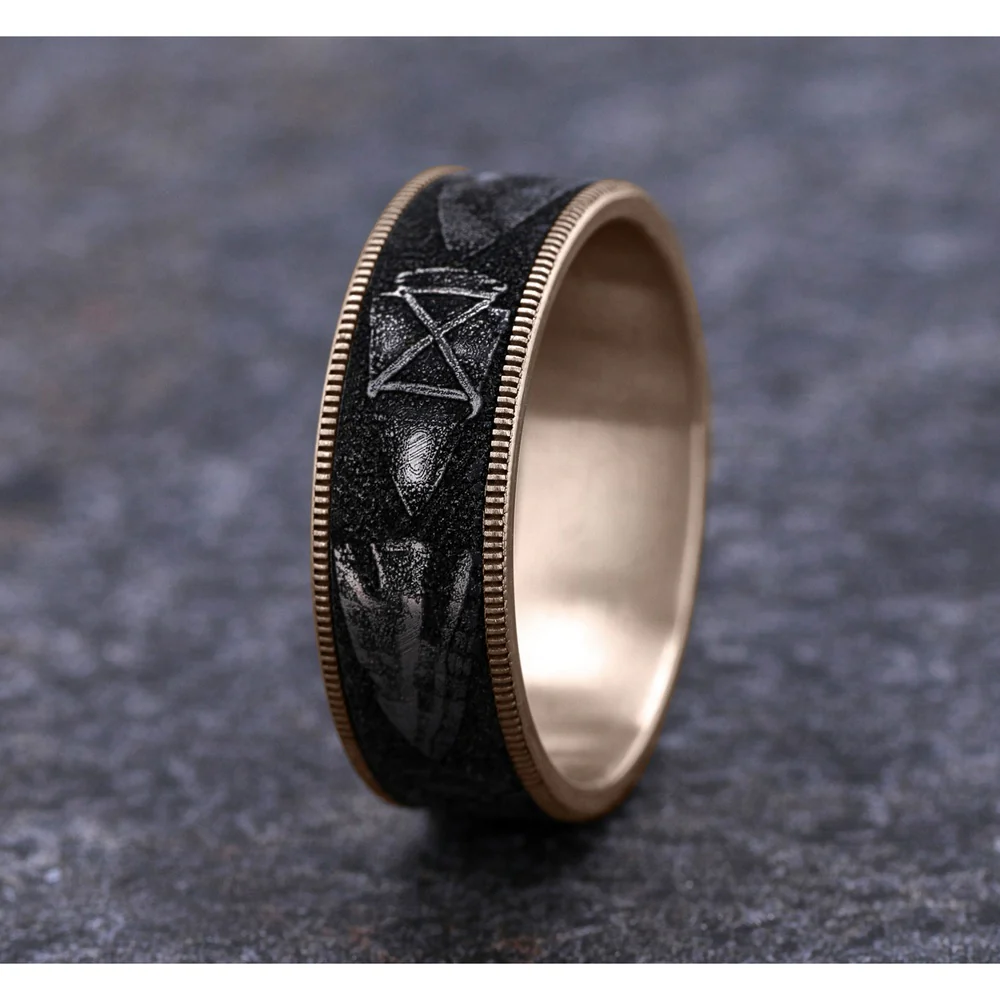 The Arrowhead Men's Wedding Band in 14K Rose Gold and Grey/Black Titanium - 7.5mm Width by Brook and Branch - Image 4