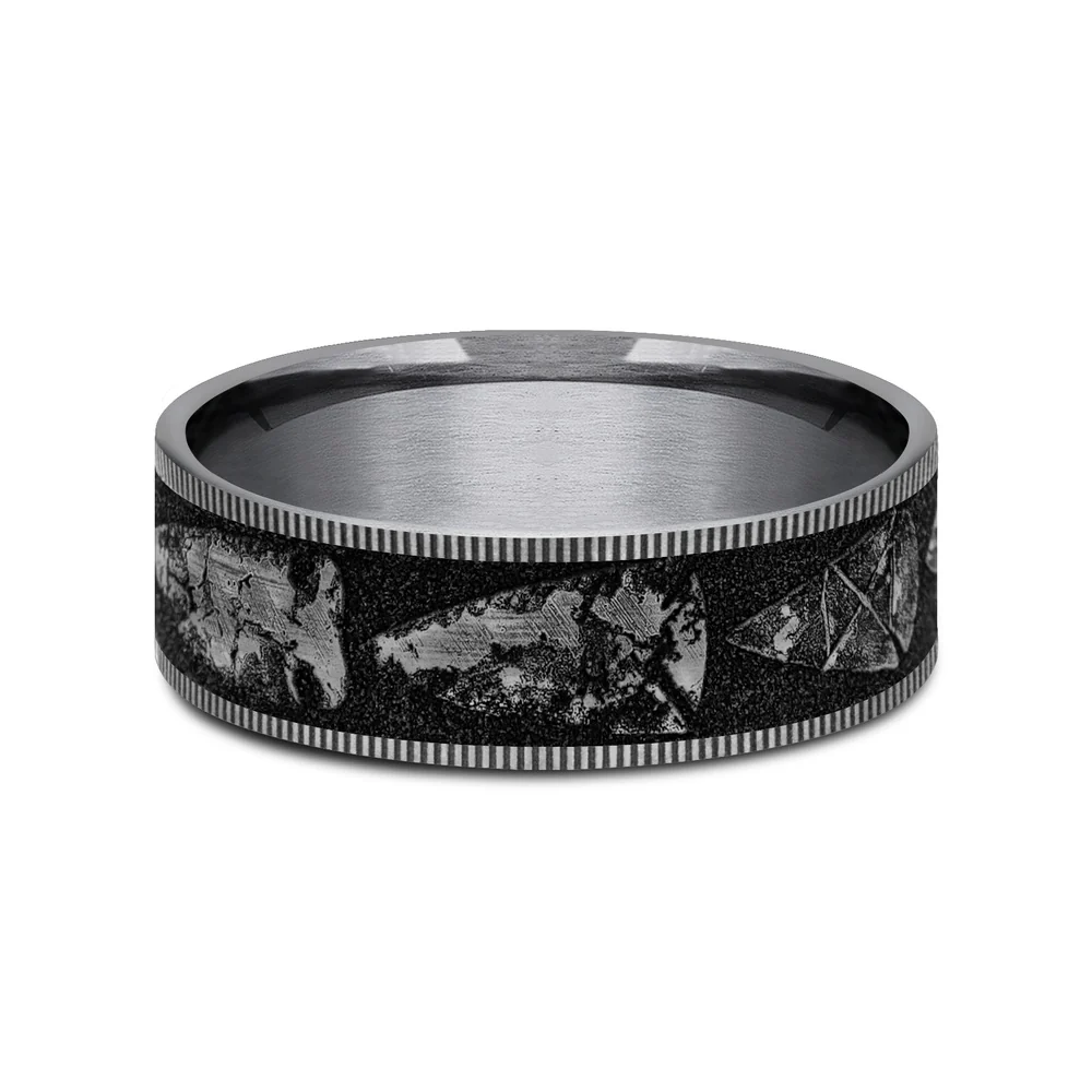 The Arrowhead Men's Wedding Band in Grey Tantalum and Grey/Black Titanium - 7.5mm Width by Brook and Branch - Image 3