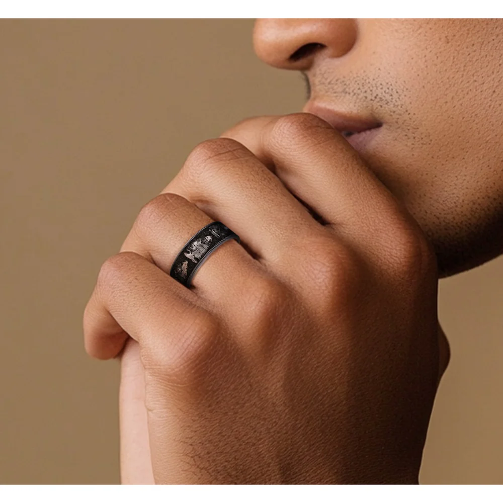 The Arrowhead Men's Wedding Band in Grey Tantalum and Grey/Black Titanium - 7.5mm Width by Brook and Branch - Image 5