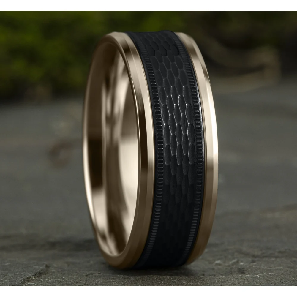 The Athlete Men's Wedding Band in 14K Rose Gold and Black Titanium - 8mm Width by Ammara Stone - Image 4