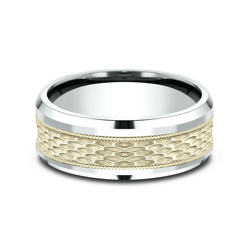 The Athlete Men's Wedding Band in 14K White and Yellow Gold - 8mm Width by Benchmark - Image 3
