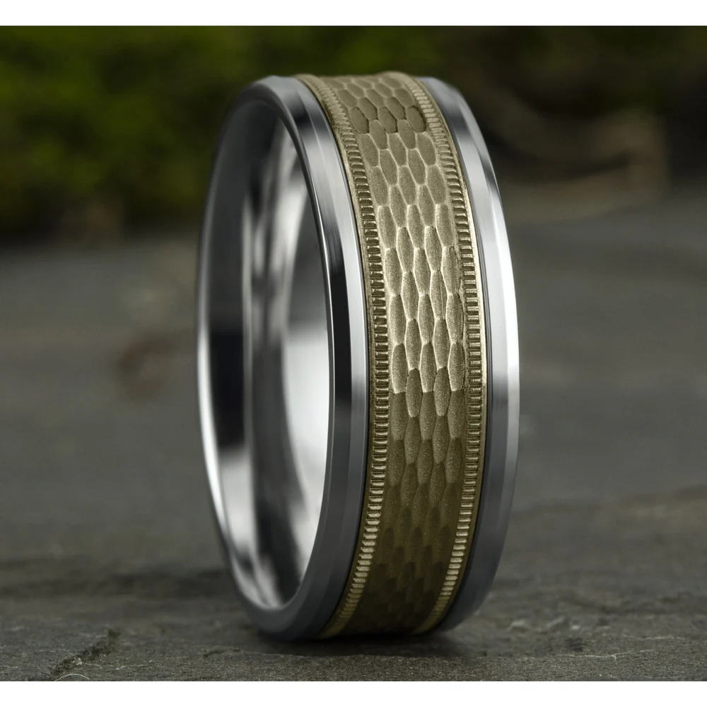 The Athlete Men's Wedding Band in 14K White and Yellow Gold - 8mm Width by Benchmark - Image 4