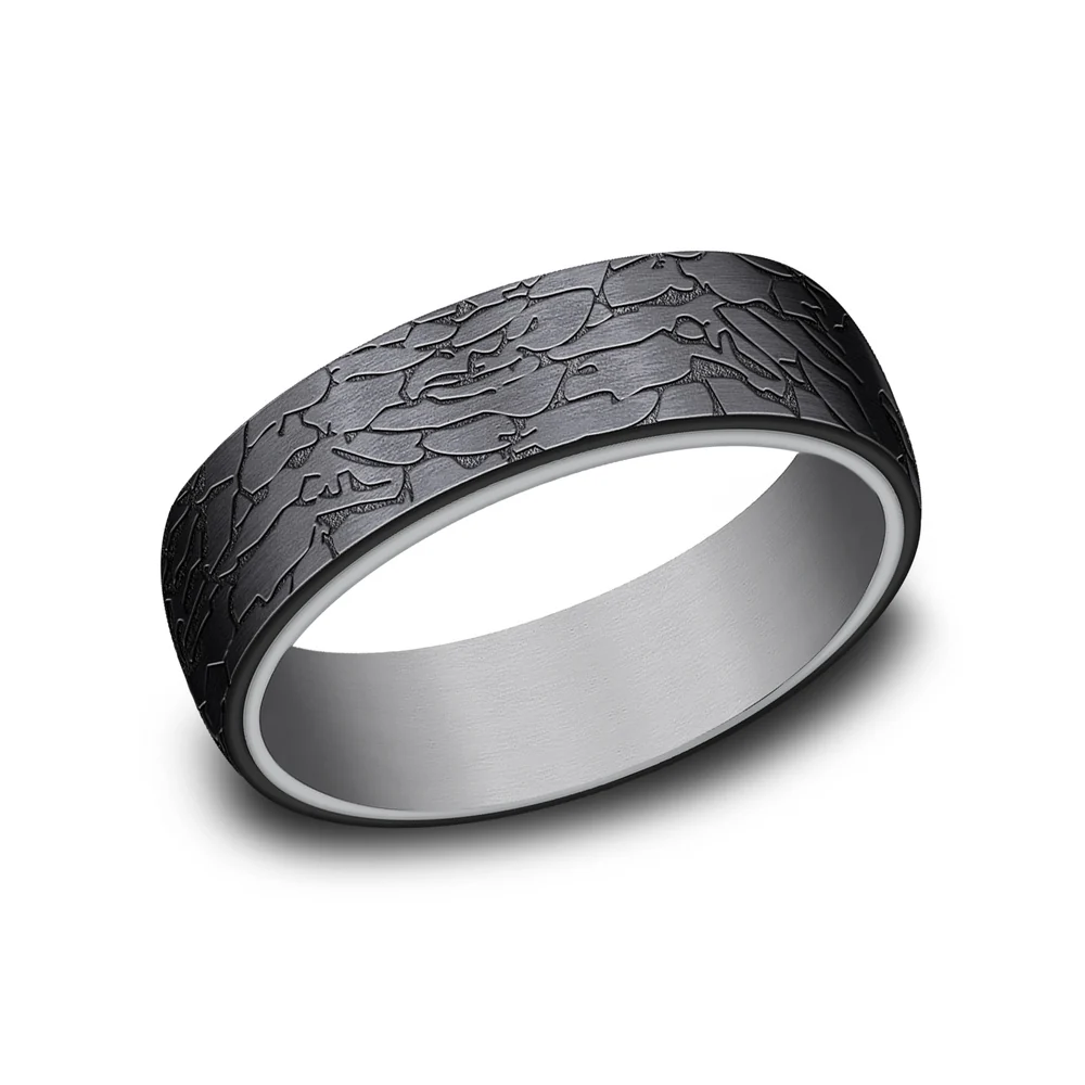 The Avalon Men's Wedding Band in Grey Tantalum and Black Titanium - 6.5mm Width by Tantalum