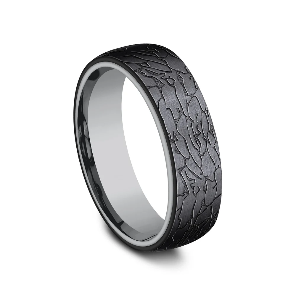 The Avalon Men's Wedding Band in Grey Tantalum and Black Titanium - 6.5mm Width by Tantalum - Image 2