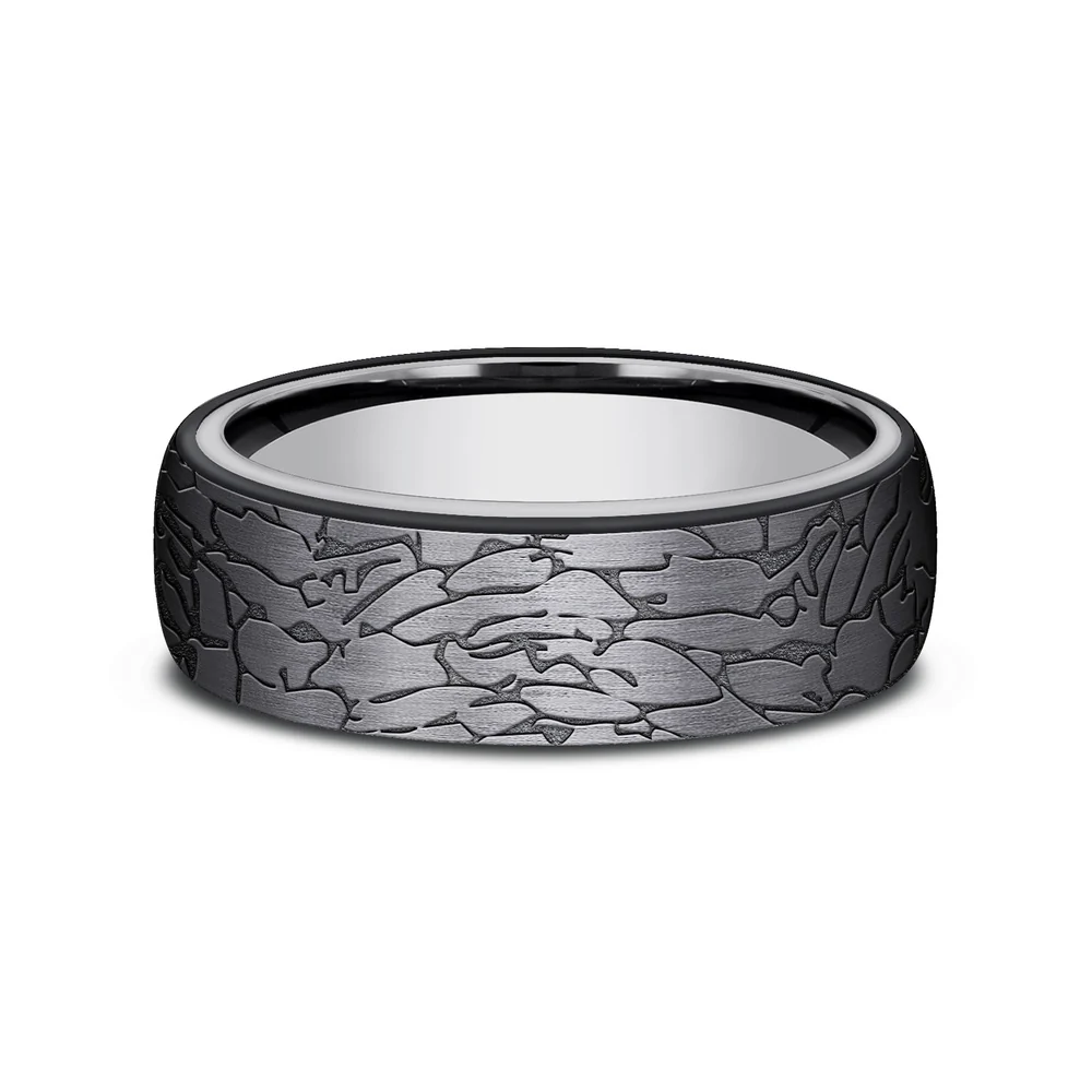 The Avalon Men's Wedding Band in Grey Tantalum and Black Titanium - 6.5mm Width by Tantalum - Image 3