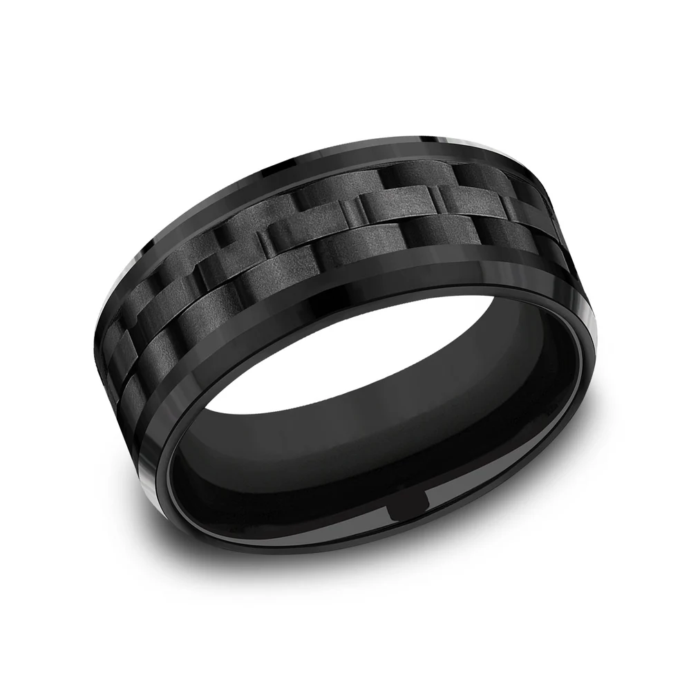 The Aviator Men's Wedding Band in Black Titanium - 9mm Width by Forge