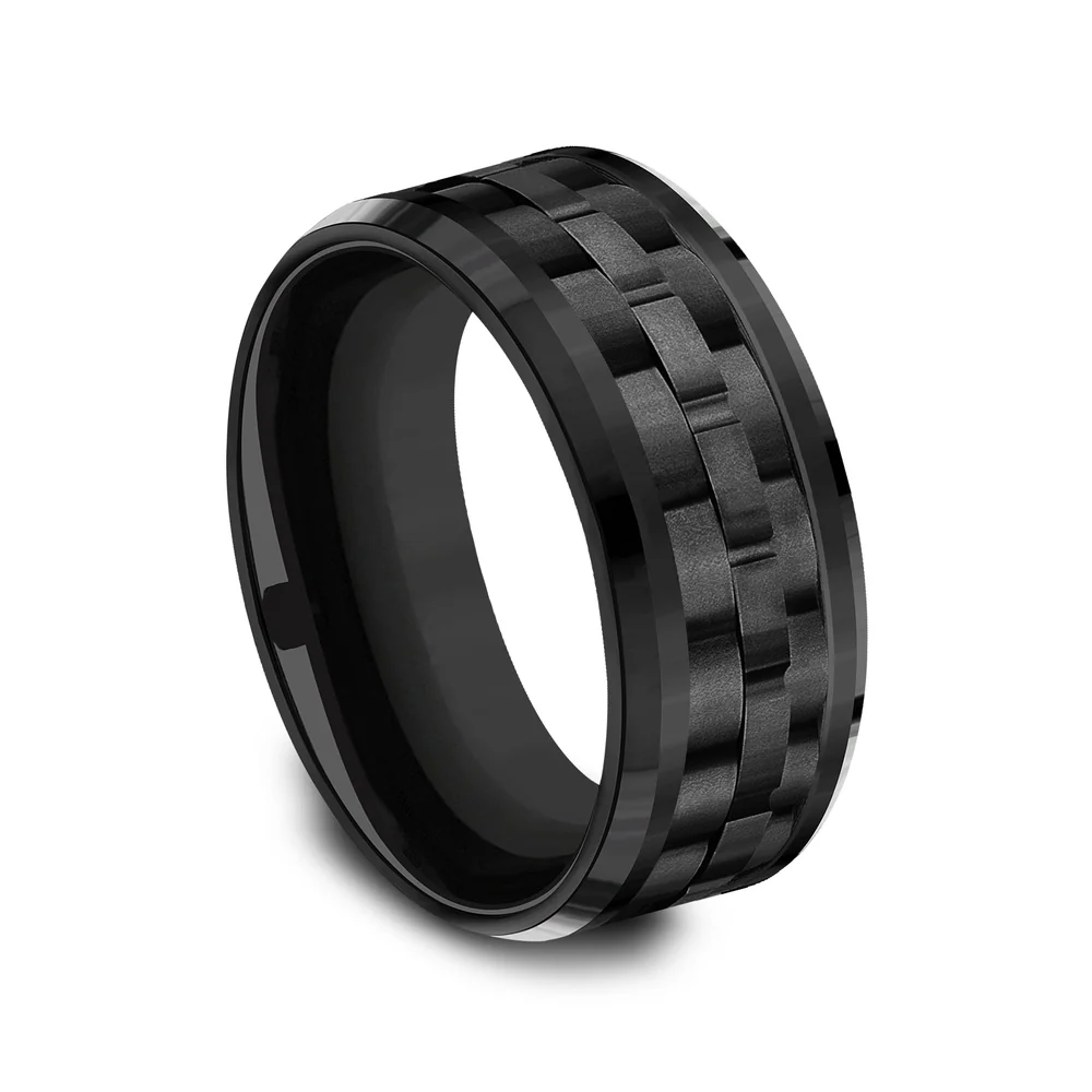The Aviator Men's Wedding Band in Black Titanium - 9mm Width by Forge - Image 2