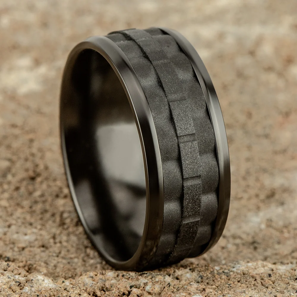 The Aviator Men's Wedding Band in Black Titanium - 9mm Width by Forge - Image 4