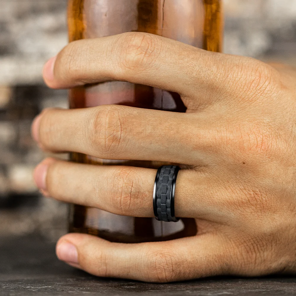 The Aviator Men's Wedding Band in Black Titanium - 9mm Width by Forge - Image 5
