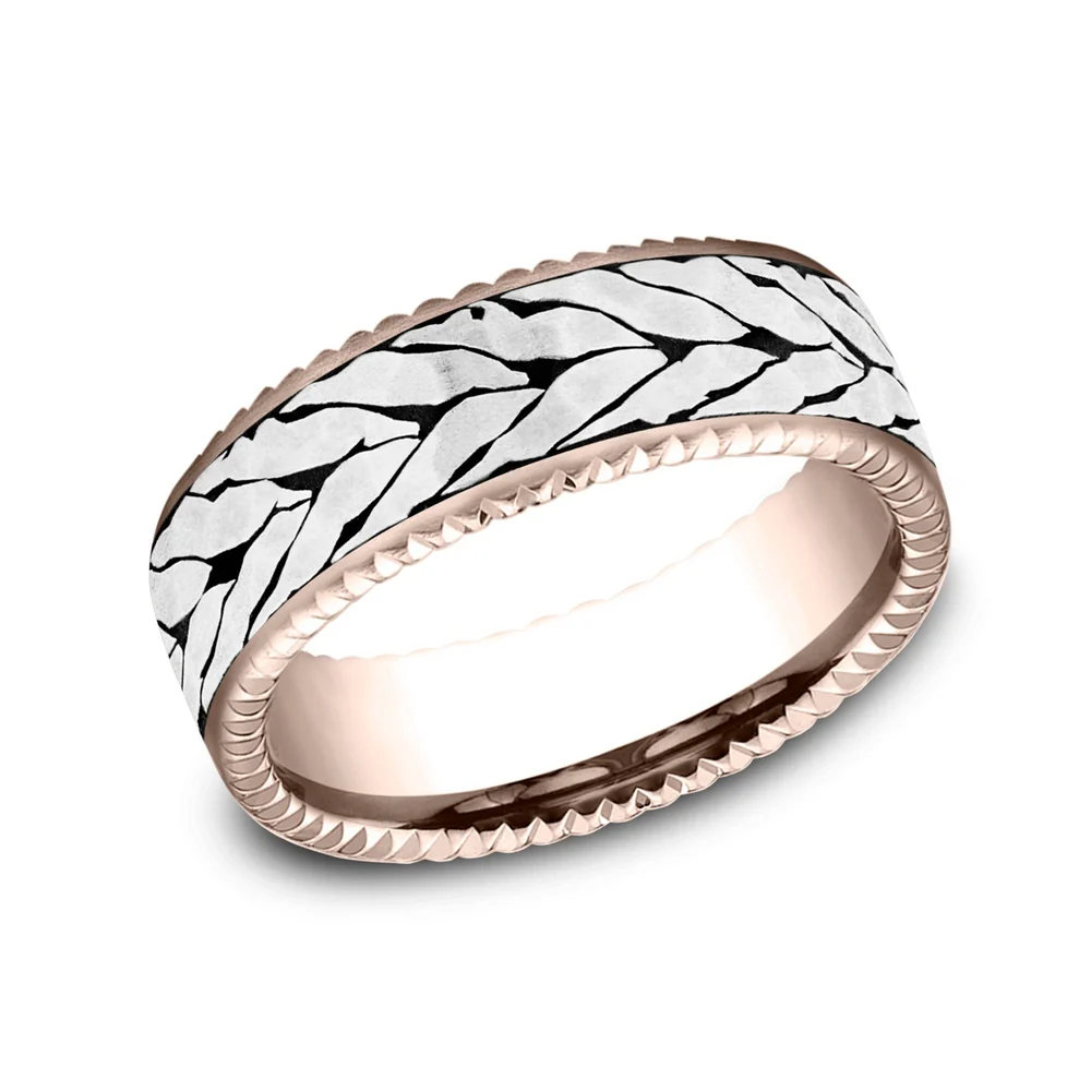 The Axis Men's Wedding Band in 14K Rose Gold and Grey-Black Titanium - 7.5mm Width by Ammara Stone