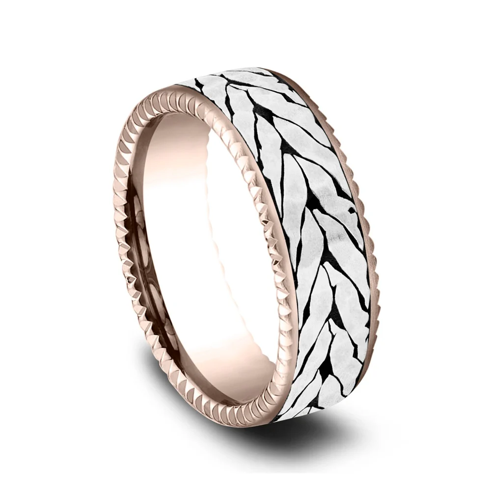 The Axis Men's Wedding Band in 14K Rose Gold and Grey-Black Titanium - 7.5mm Width by Ammara Stone - Image 2