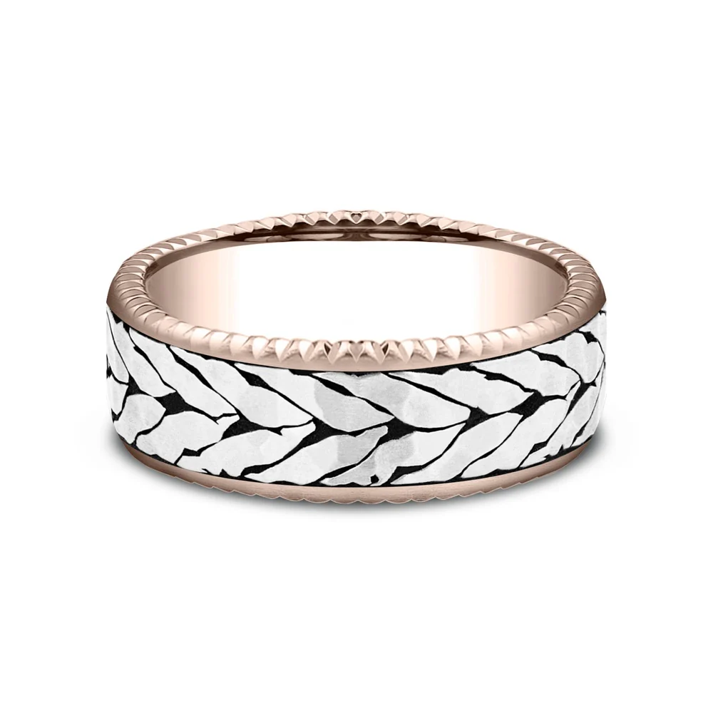 The Axis Men's Wedding Band in 14K Rose Gold and Grey-Black Titanium - 7.5mm Width by Ammara Stone - Image 3