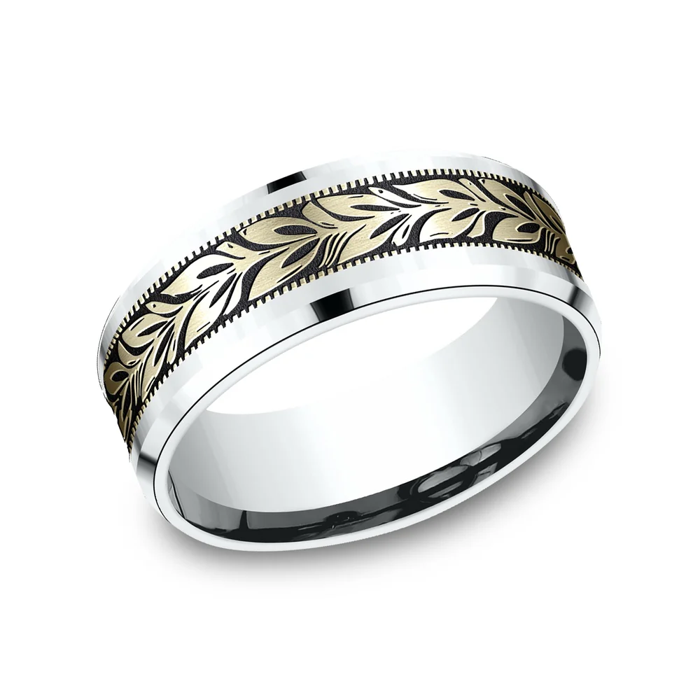 The Bali Men's Wedding Band in 14K White and Yellow Gold - 8mm Width by Benchmark