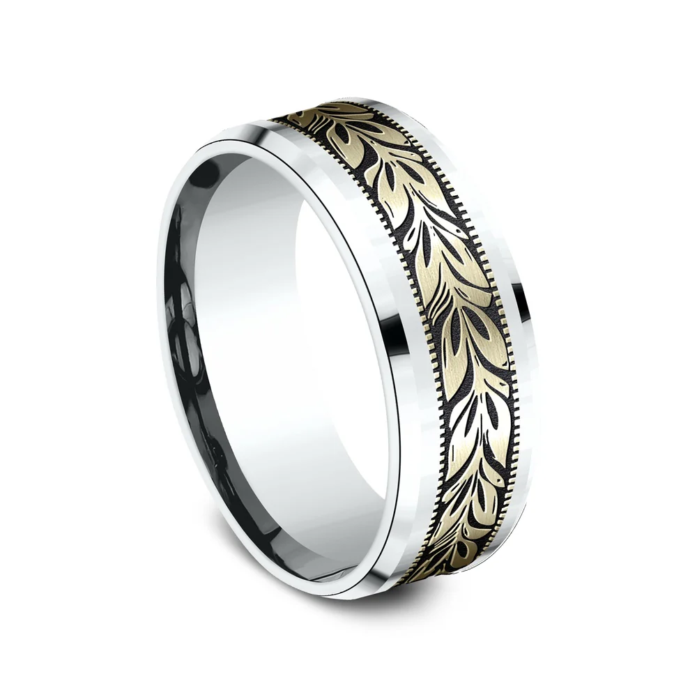 The Bali Men's Wedding Band in 14K White and Yellow Gold - 8mm Width by Benchmark - Image 2