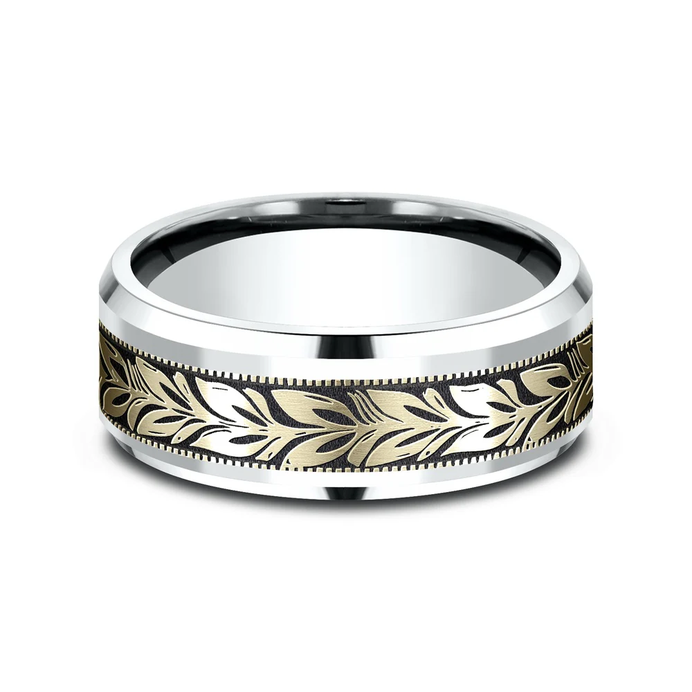 The Bali Men's Wedding Band in 14K White and Yellow Gold - 8mm Width by Benchmark - Image 3