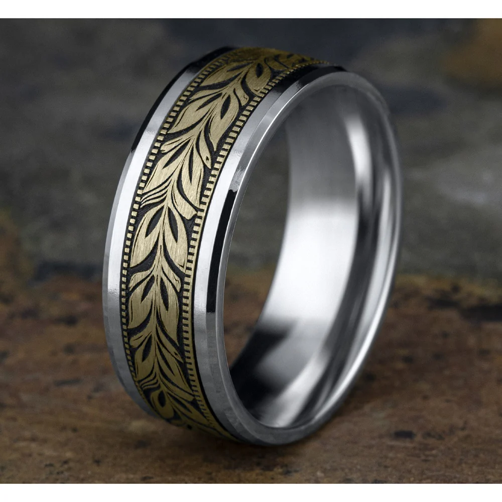 The Bali Men's Wedding Band in 14K White and Yellow Gold - 8mm Width by Benchmark - Image 4