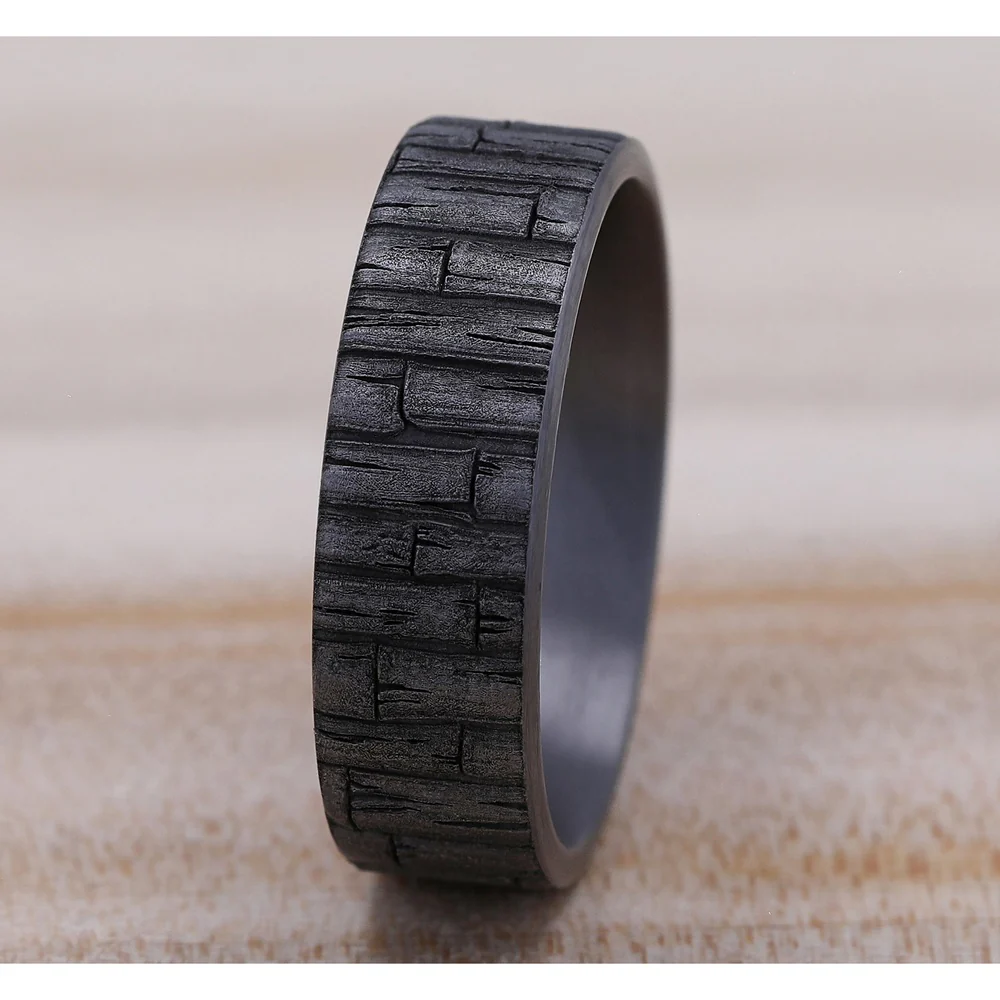The Bamboo Men's Wedding Band in Grey Tantalum - 7mm Width by Brook and Branch - Image 4