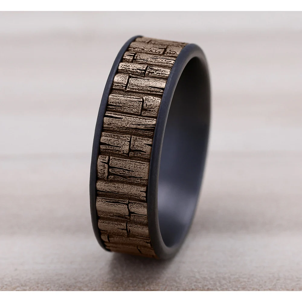 The Bamboo Men's Wedding Band in Grey Tantalum and 14K Rose Gold - 7.5mm Width by Brook and Branch - Image 4