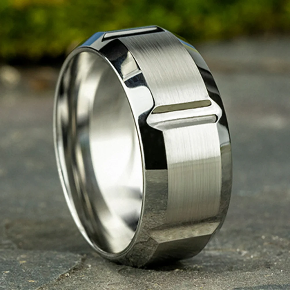 The Barbarian Men's Wedding Band in White Cobalt - 10mm Width by Forge - Image 4