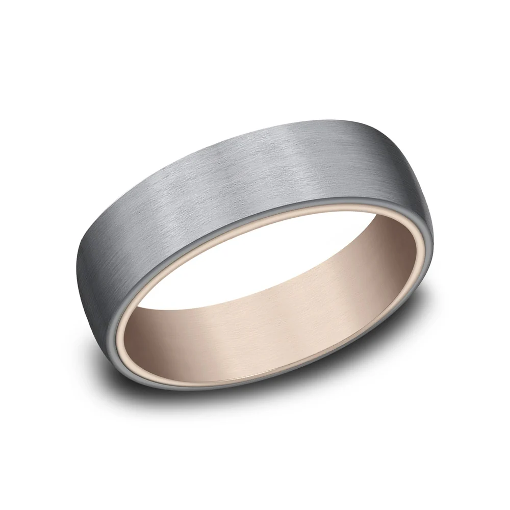 The Baron Men's Wedding Band in 14K Rose Gold and Grey Tantalum - 6.5mm Width by Ammara Stone