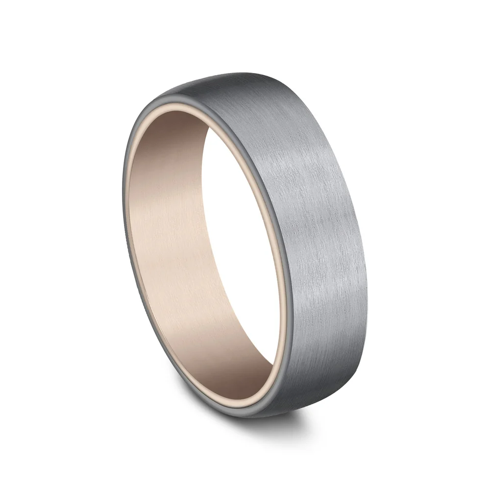 The Baron Men's Wedding Band in 14K Rose Gold and Grey Tantalum - 6.5mm Width by Ammara Stone - Image 2