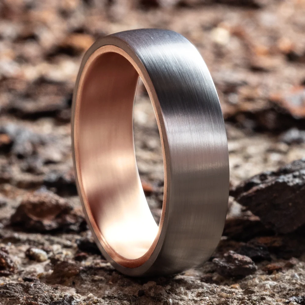 The Baron Men's Wedding Band in 14K Rose Gold and Grey Tantalum - 6.5mm Width by Ammara Stone - Image 4