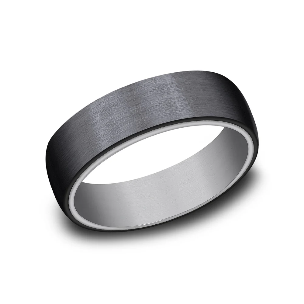 The Baron Men's Wedding Band in Grey Tantalum and Black Titanium - 6.5mm Width by Tantalum