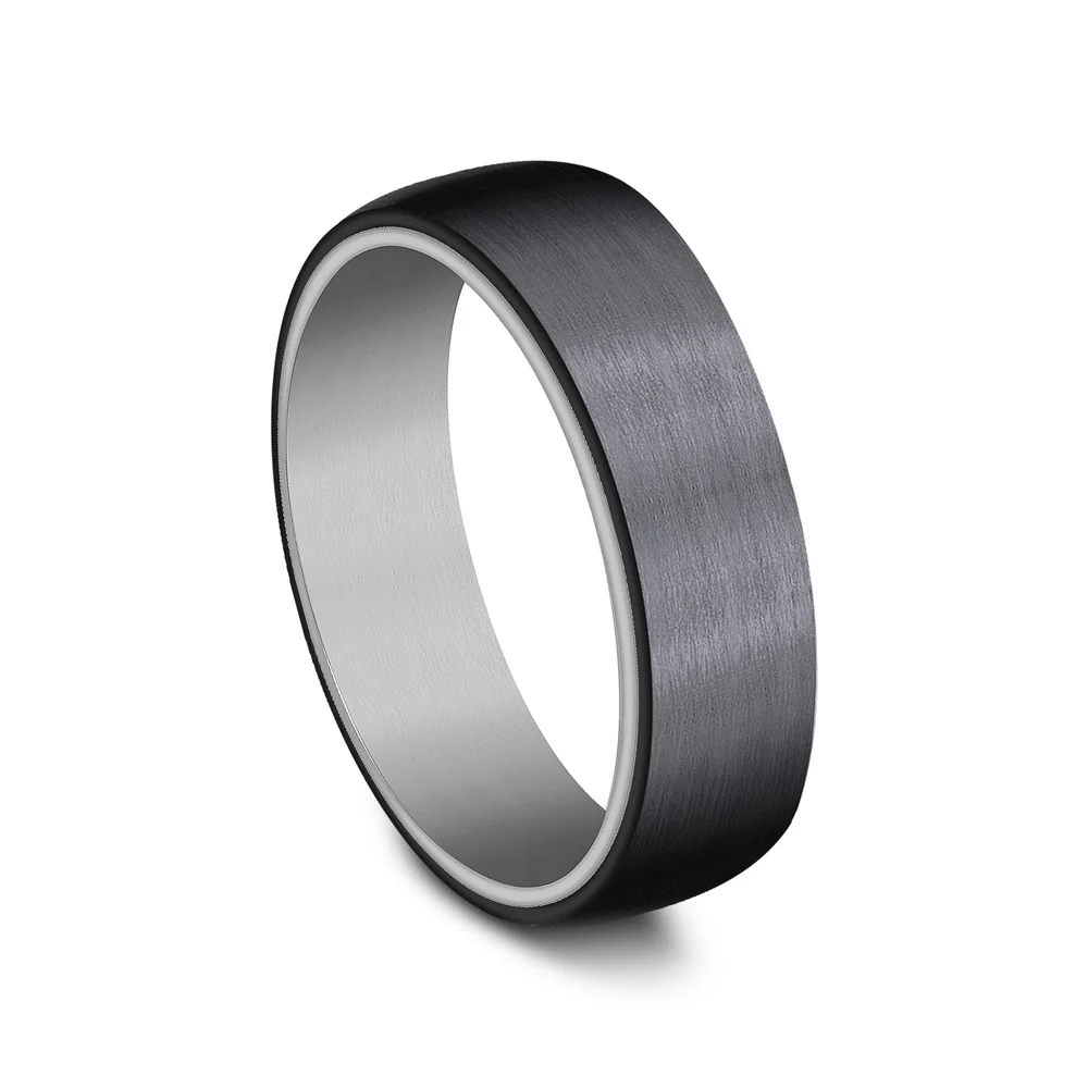 The Baron Men's Wedding Band in Grey Tantalum and Black Titanium - 6.5mm Width by Tantalum - Image 2