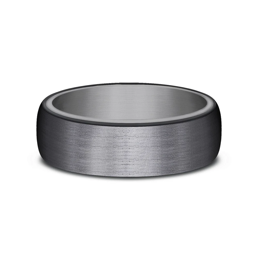 The Baron Men's Wedding Band in Grey Tantalum and Black Titanium - 6.5mm Width by Tantalum - Image 3