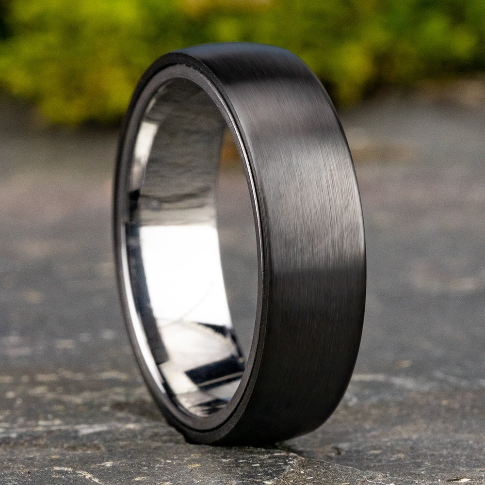 The Baron Men's Wedding Band in Grey Tantalum and Black Titanium - 6.5mm Width by Tantalum - Image 4