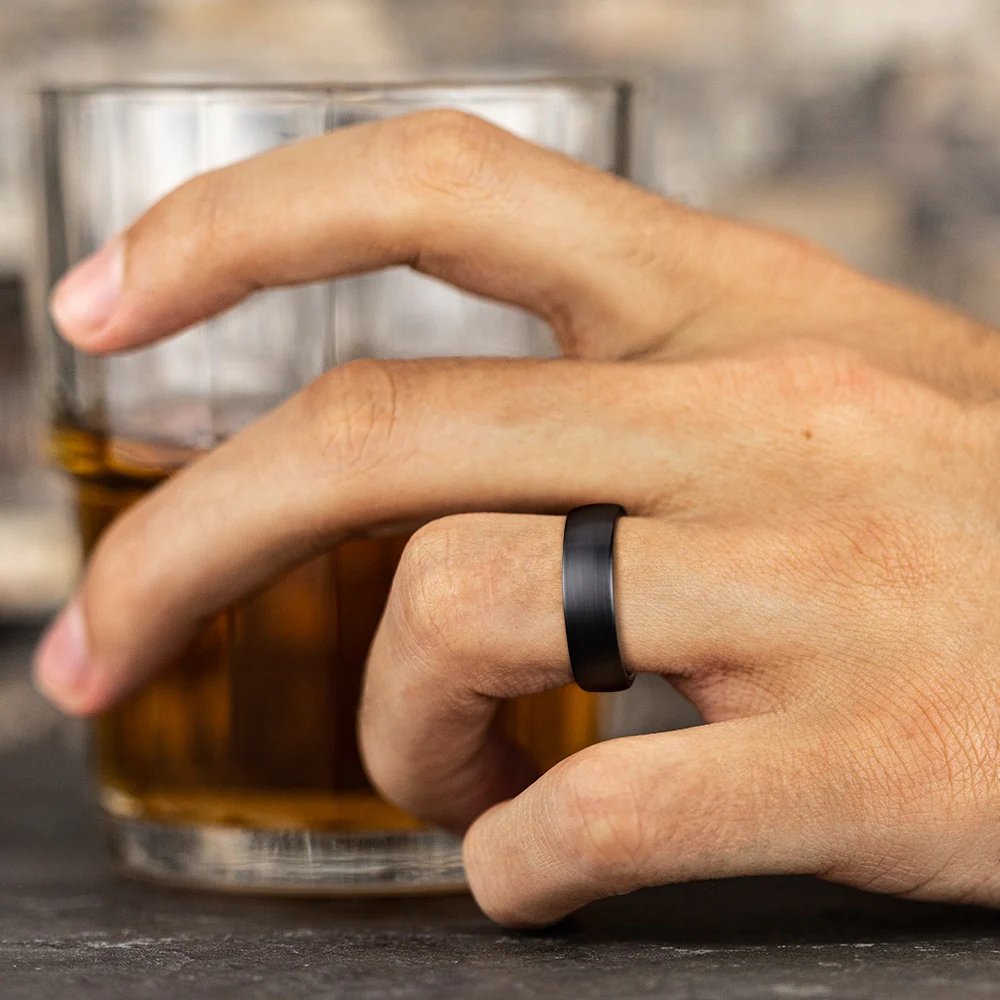 The Baron Men's Wedding Band in Grey Tantalum and Black Titanium - 6.5mm Width by Tantalum - Image 5