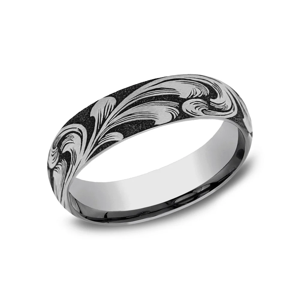 The Barrel Script Men's Wedding Band in Tungsten - 6mm Width by Forge