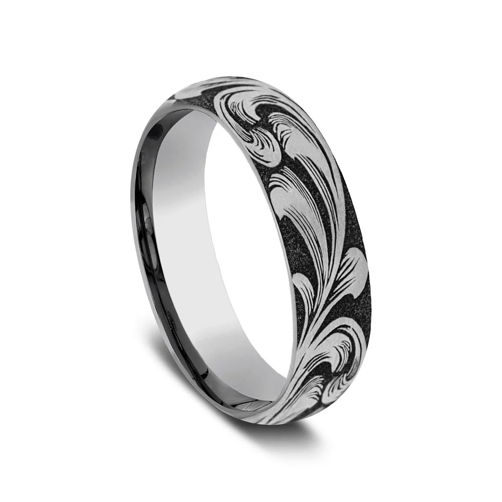 The Barrel Script Men's Wedding Band in Tungsten - 6mm Width by Forge - Image 2
