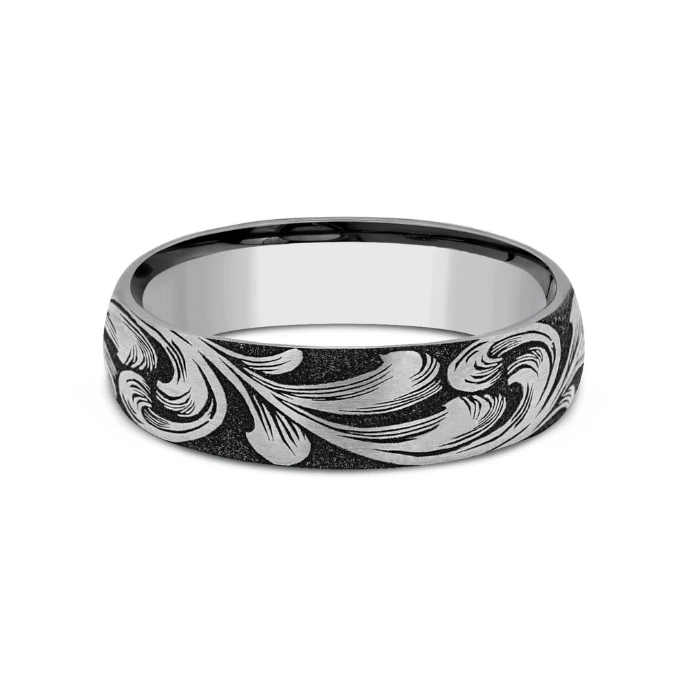 The Barrel Script Men's Wedding Band in Tungsten - 6mm Width by Forge - Image 3