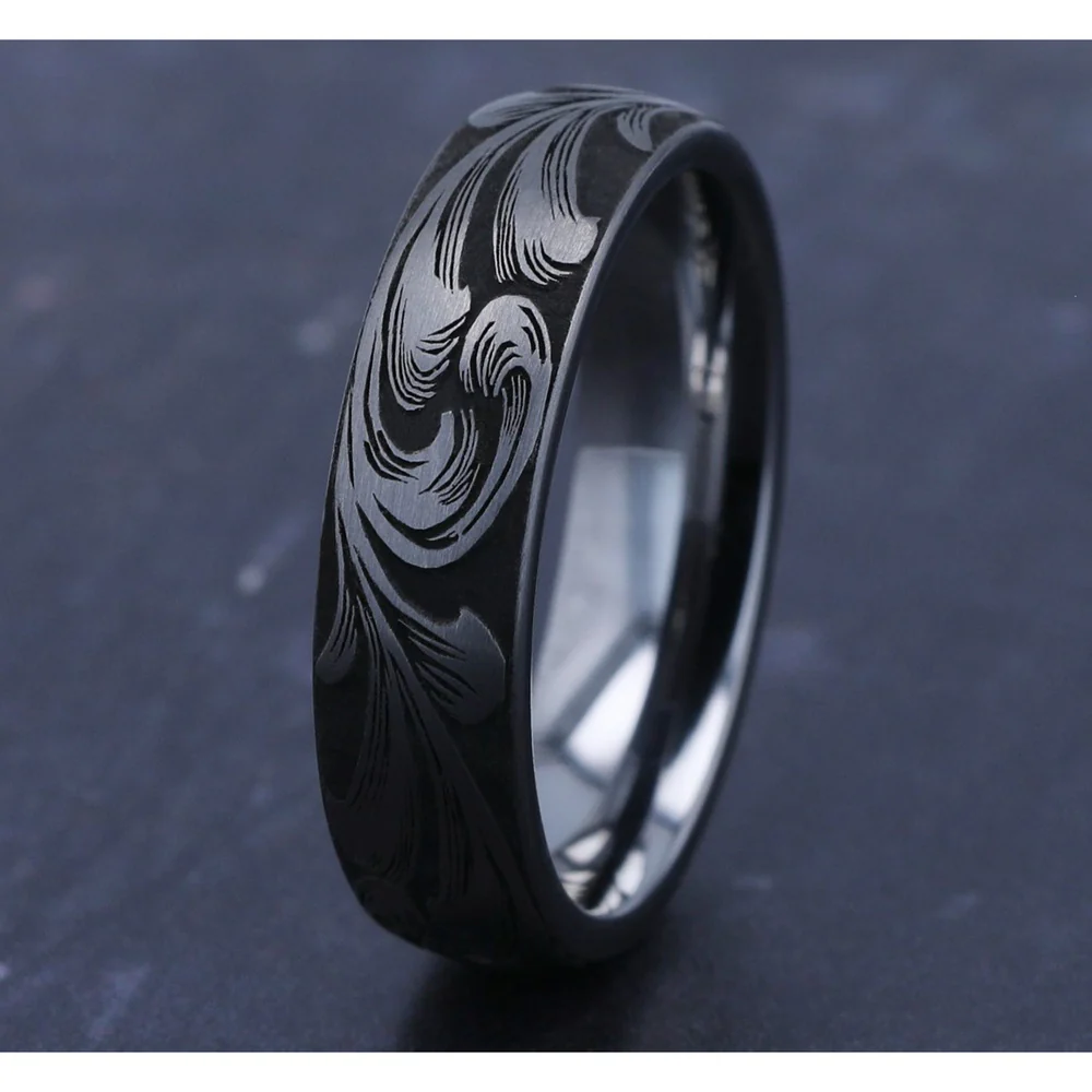 The Barrel Script Men's Wedding Band in Tungsten - 6mm Width by Forge - Image 4