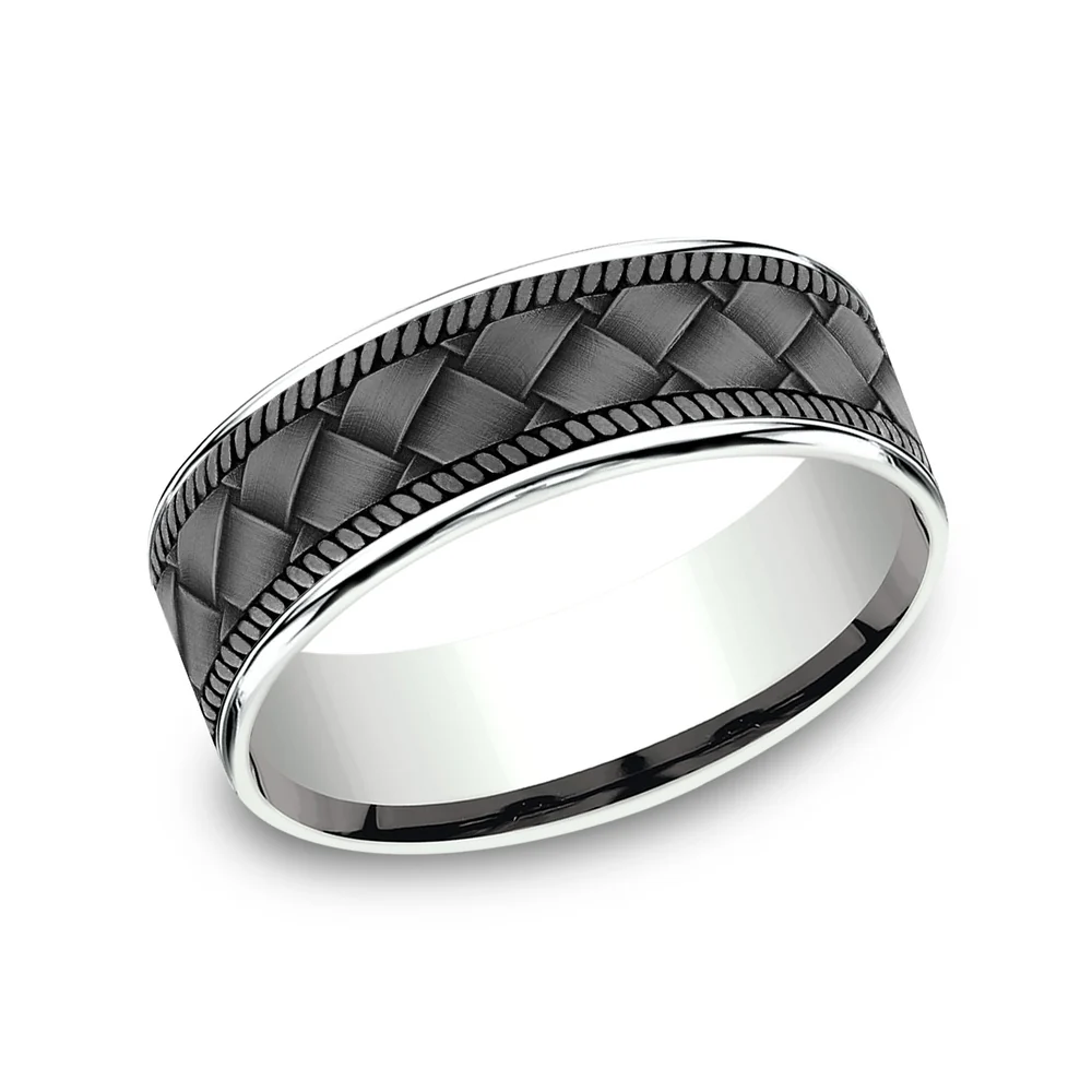 The Basket Men's Wedding Band in 14K White Gold and Grey Tantalum - 7.5mm Width by Ammara Stone