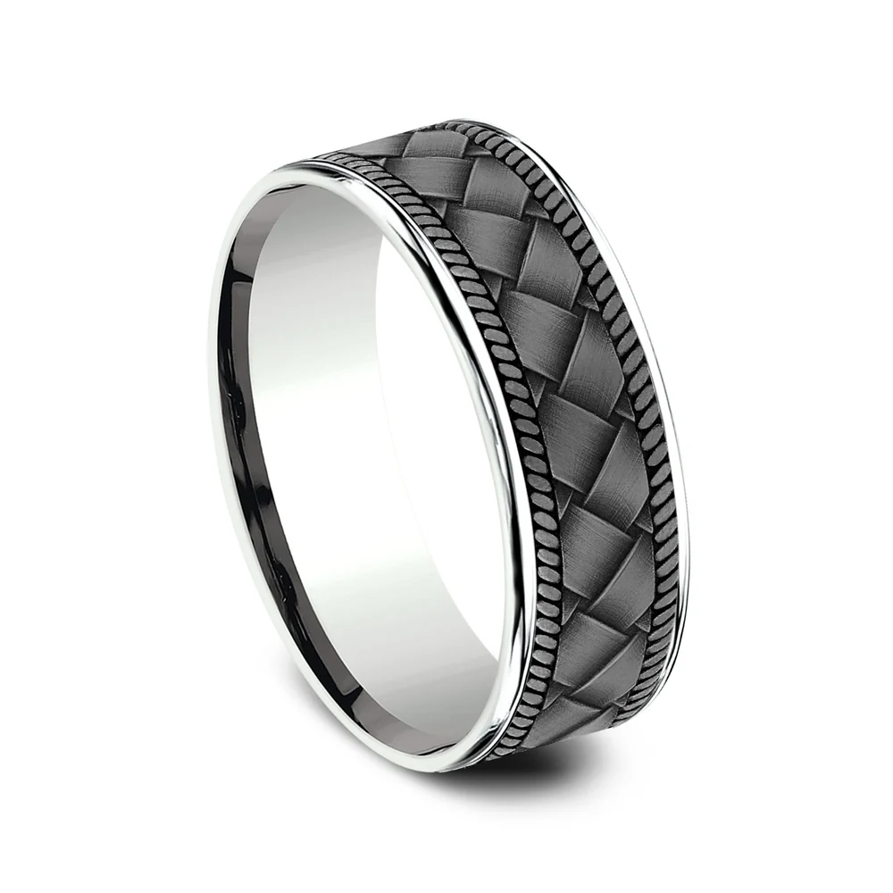 The Basket Men's Wedding Band in 14K White Gold and Grey Tantalum - 7.5mm Width by Ammara Stone - Image 2