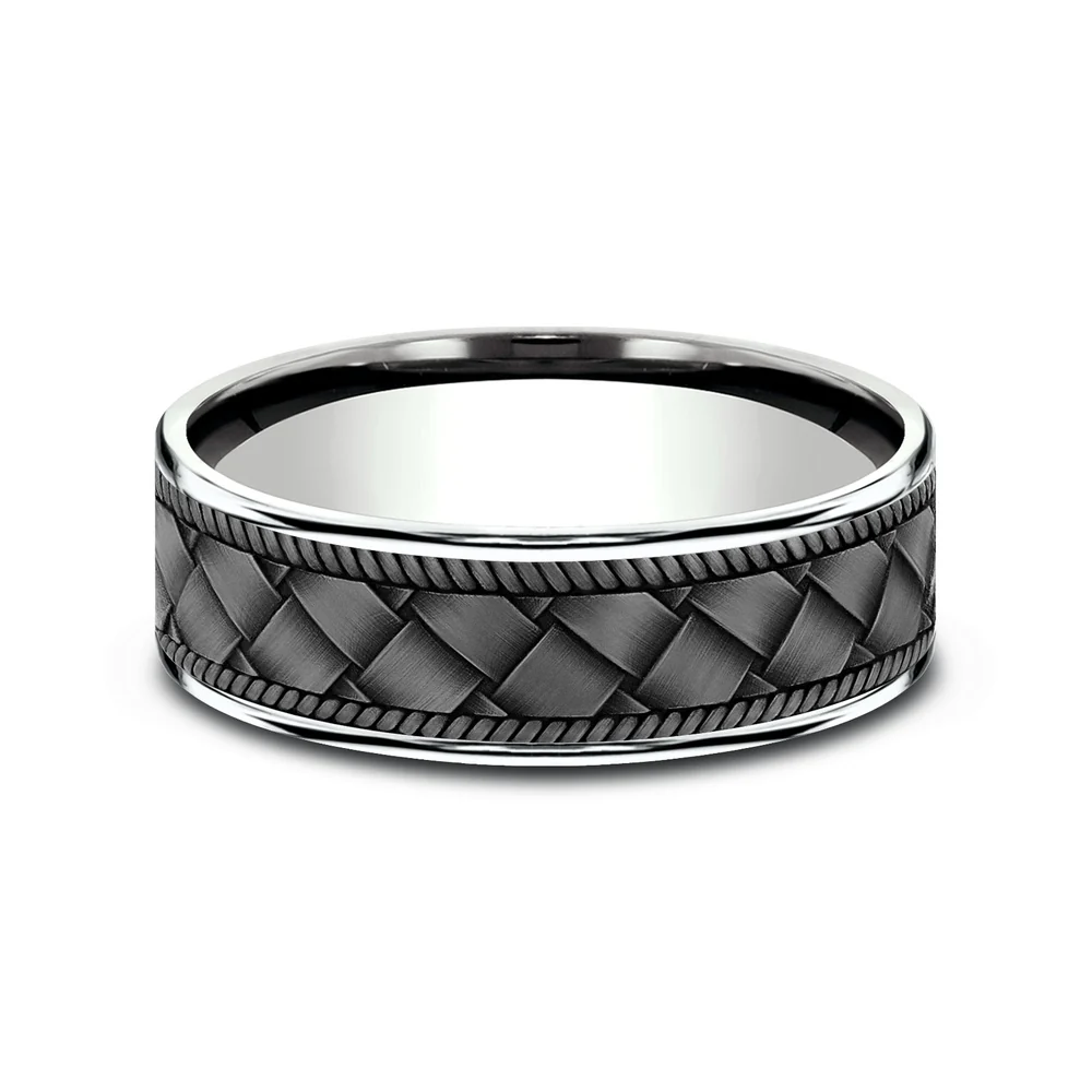 The Basket Men's Wedding Band in 14K White Gold and Grey Tantalum - 7.5mm Width by Ammara Stone - Image 3