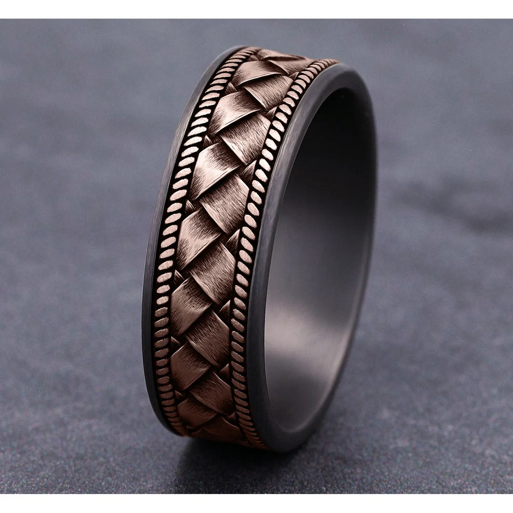 The Basket Men's Wedding Band in Grey Tantalum and 14K Rose Gold - 7.5mm Width by Ammara Stone - Image 4
