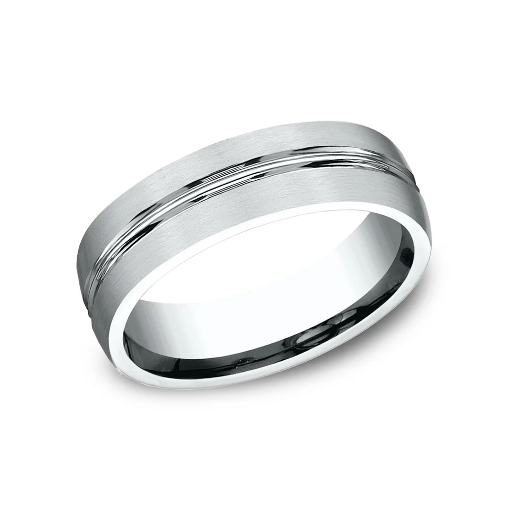 The Bastion Men's Wedding Band in 14K White Gold - 6.5mm by Benchmark