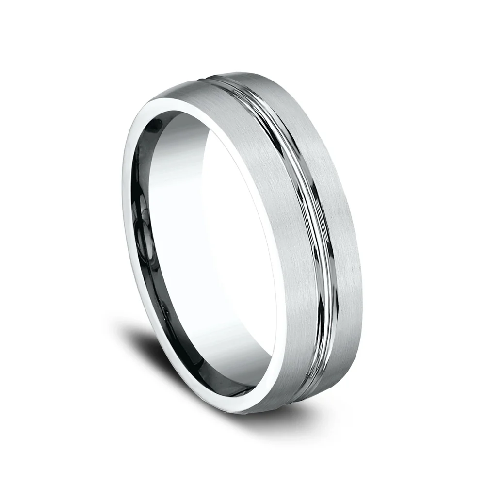 The Bastion Men's Wedding Band in 14K White Gold - 6.5mm by Benchmark - Image 2