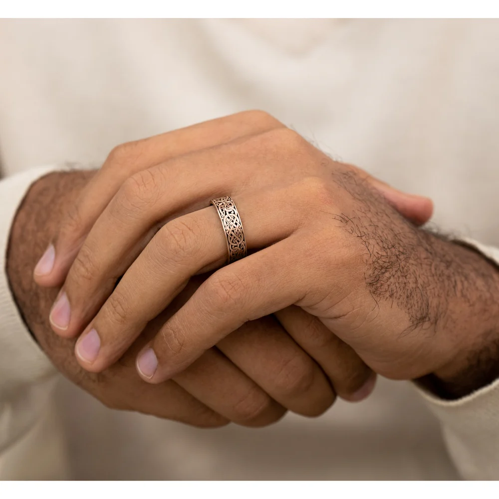 The Bergen Men's Wedding Band in 14K Rose Gold - 7mm Width by Benchmark - Image 5