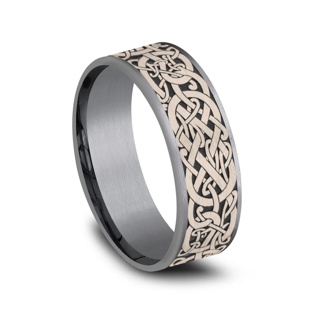 The Bergen Men's Wedding Band in Grey Tantalum and 14K Rose Gold - 7.5mm Width by Ammara Stone - Image 2