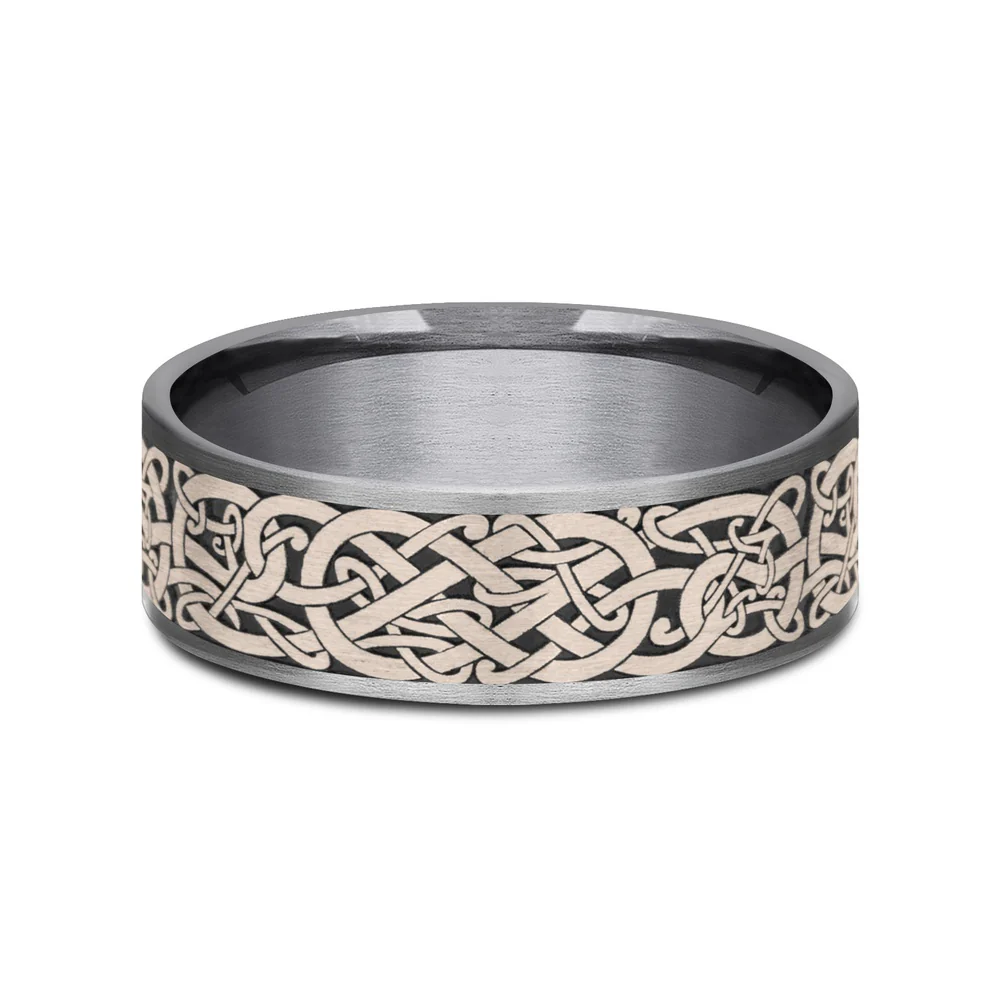 The Bergen Men's Wedding Band in Grey Tantalum and 14K Rose Gold - 7.5mm Width by Ammara Stone - Image 3