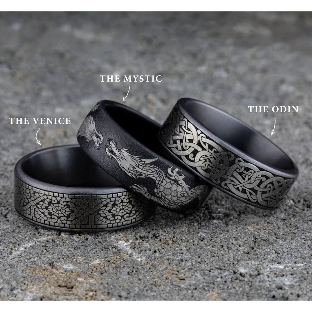 The Bergen Men's Wedding Band in Grey Tantalum and Grey/Black Titanium - 7.5mm Width by Tantalum - Image 5