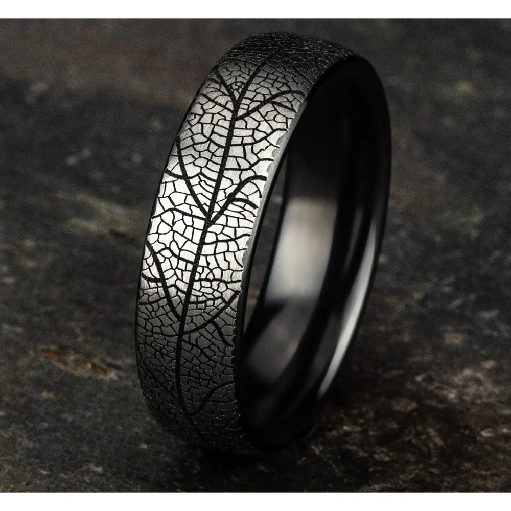 The Berkshire Men's Wedding Band in Grey/Black Titanium - 6.5mm Width by Forge - Image 4