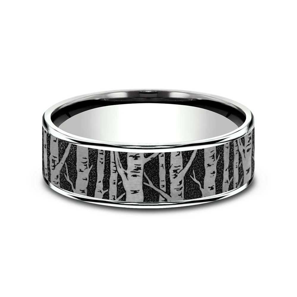 The Birch Men's Wedding Band in 14K White Gold and Grey/Black Titanium - 7.5mm Width by Brook and Branch - Image 3