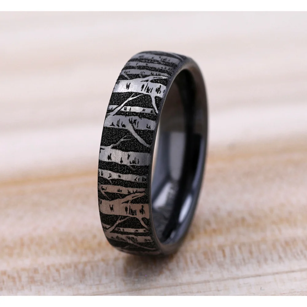 The Birch Men's Wedding Band in Grey/Black Titanium - 6.5mm Width by Brook and Branch - Image 4