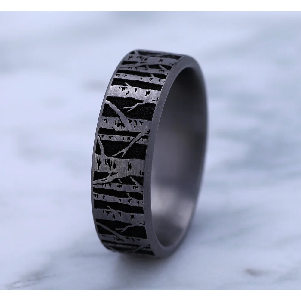 The Birch Men's Wedding Band in Grey Tantalum - 7mm Width by Brook and Branch - Image 4