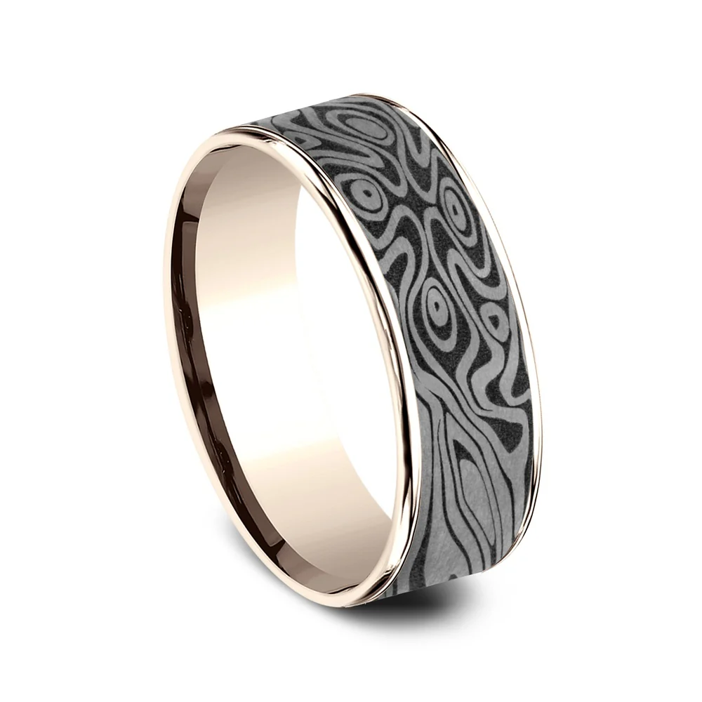 The Birds Eye Men's Wedding Band in 14K Rose Gold and Grey Tantalum - 7.5mm Width by Ammara Stone - Image 2
